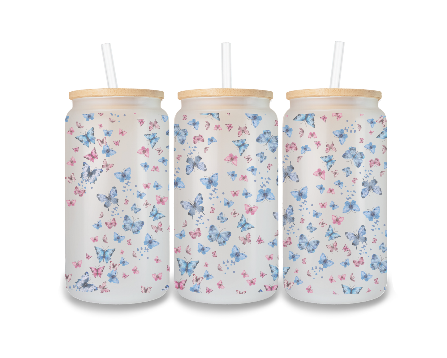 16 OZ Glass Can Butterfly Design