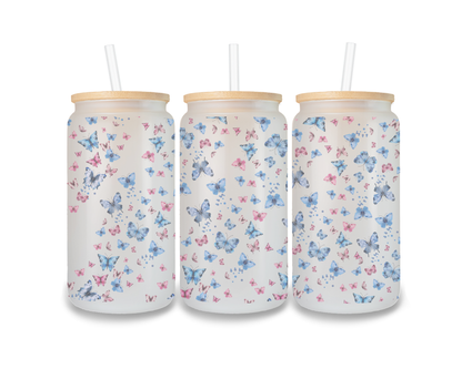 16 OZ Glass Can Butterfly Design