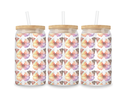16 OZ Glass Can Butterfly Design