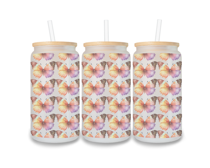 16 OZ Glass Can Butterfly Design