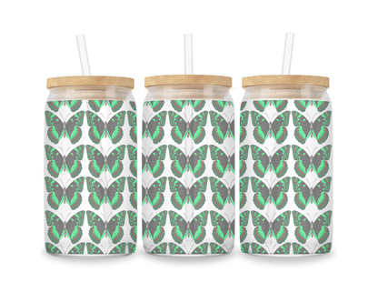 16 OZ Glass Can Butterfly Design