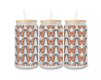 16 OZ Glass Can Butterfly Design