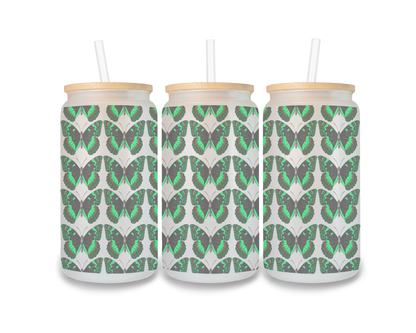 16 OZ Glass Can Butterfly Design