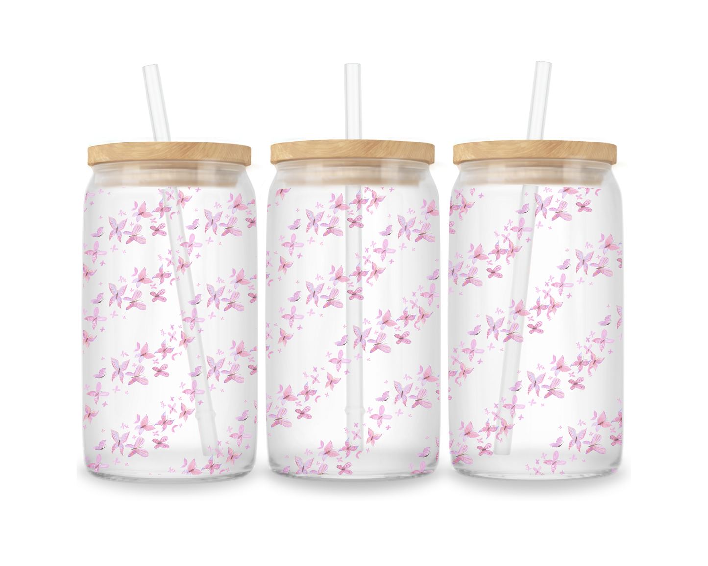 16 OZ Glass Can Butterfly Design