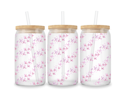 16 OZ Glass Can Butterfly Design