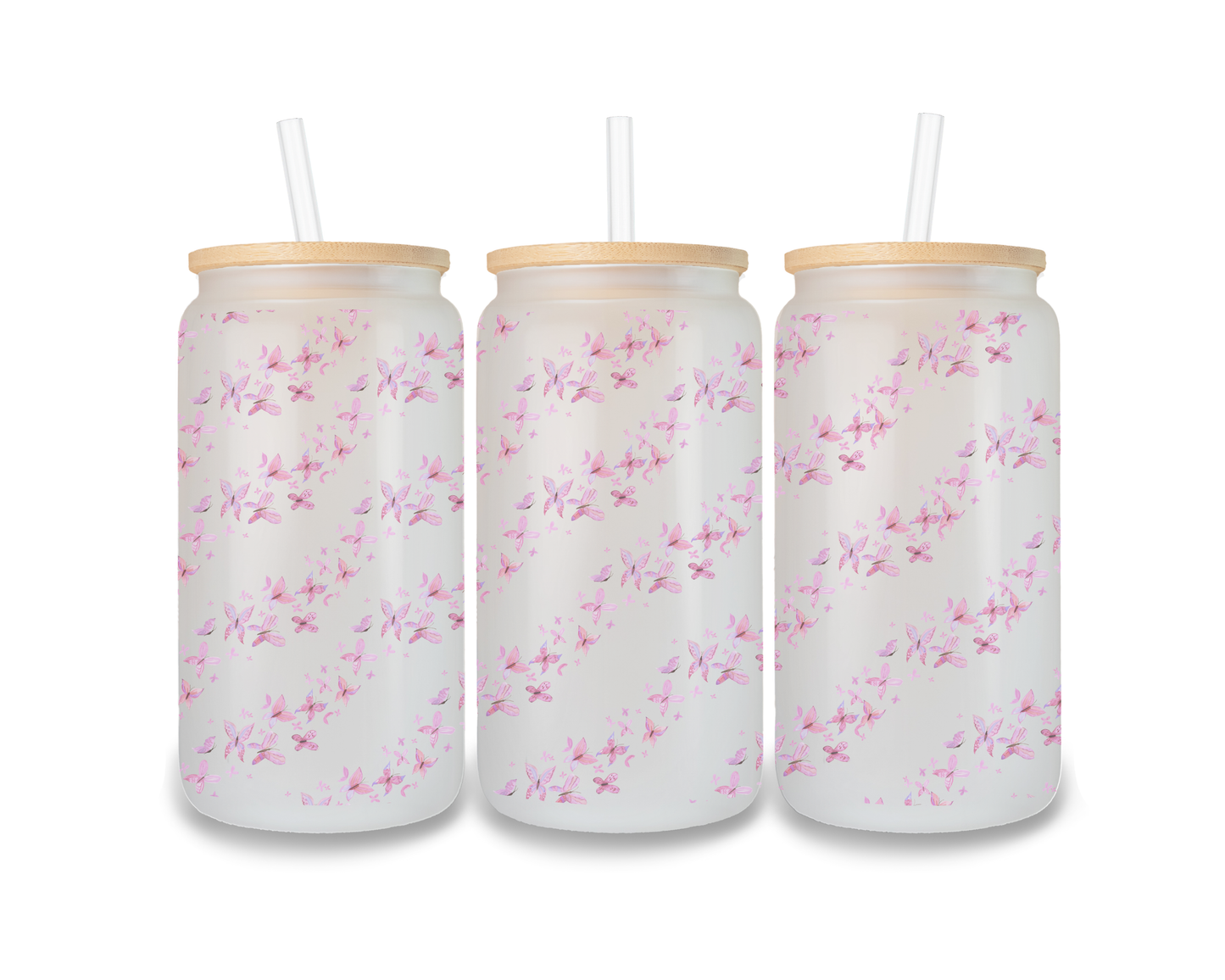 16 OZ Glass Can Butterfly Design