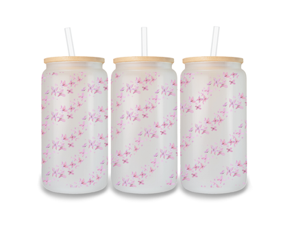 16 OZ Glass Can Butterfly Design