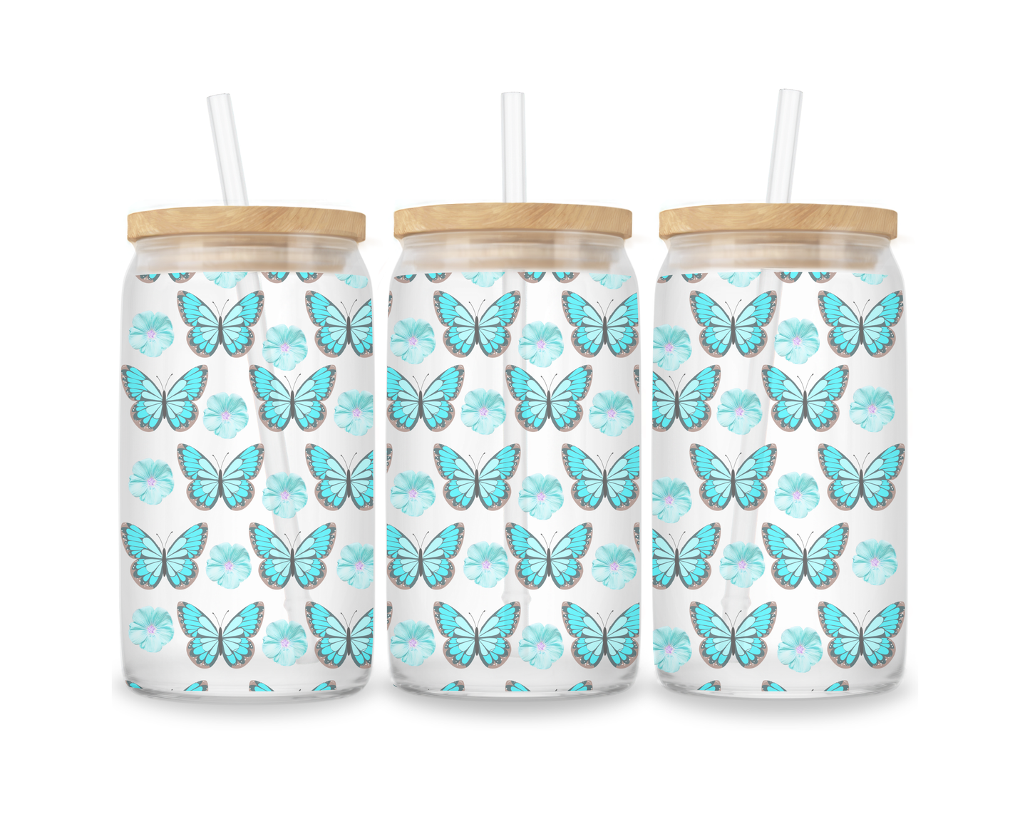 16 OZ Glass Can Butterfly Design