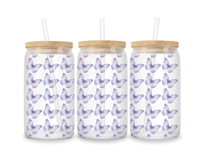 16 OZ Glass Can Butterfly Design