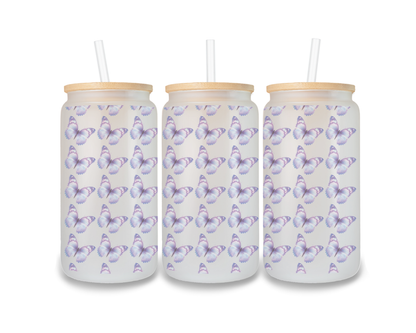 16 OZ Glass Can Butterfly Design