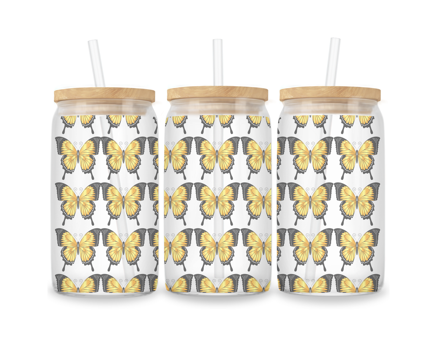 16 OZ Glass Can Butterfly Design