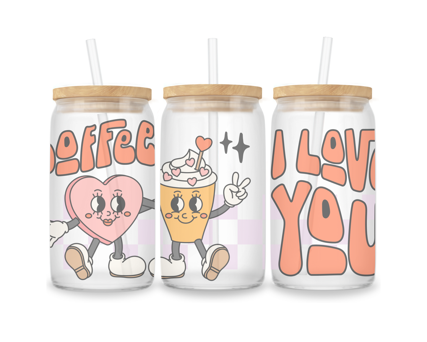 16 OZ Glass Can Coffee Design
