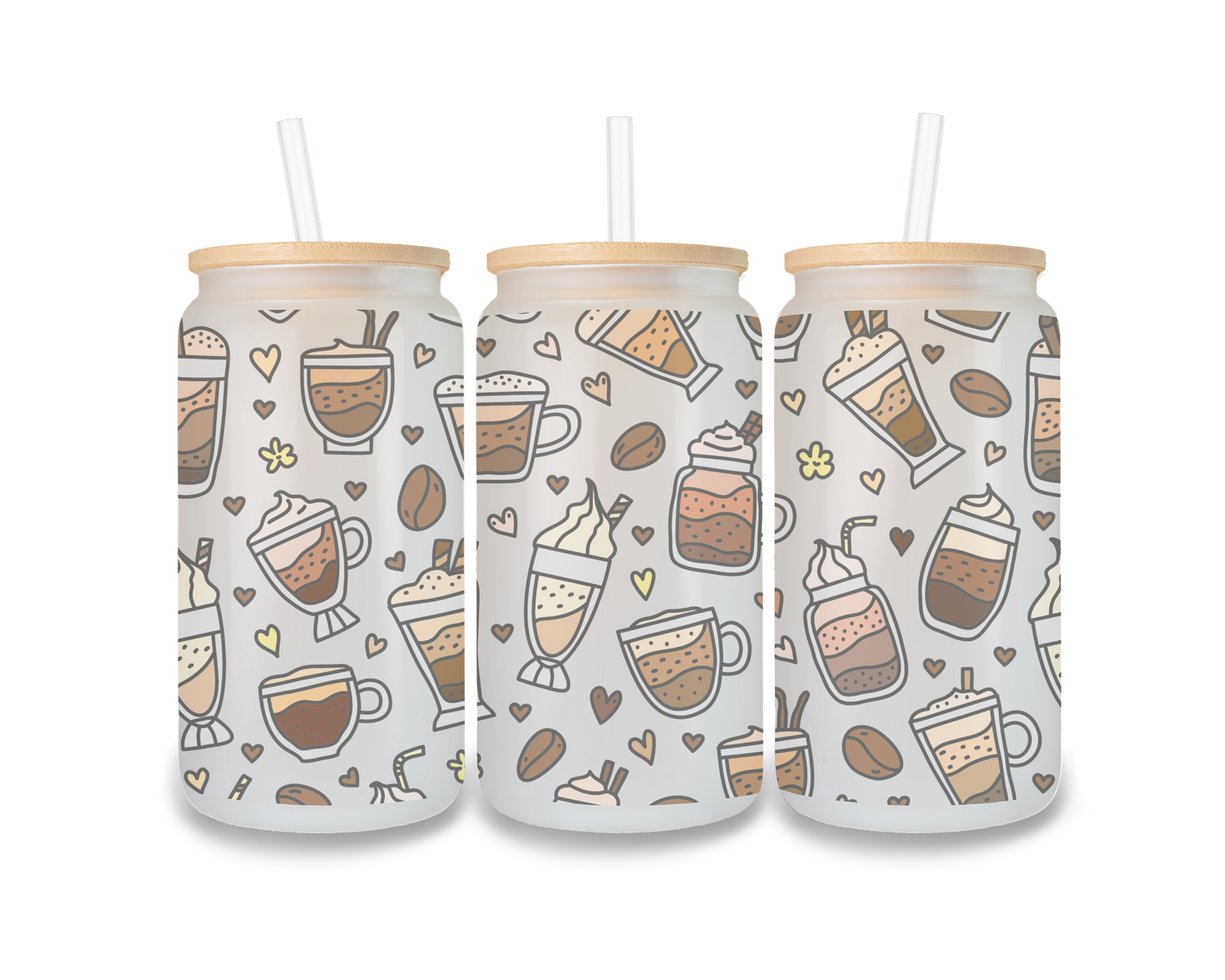 16 OZ Glass Can Coffee Design