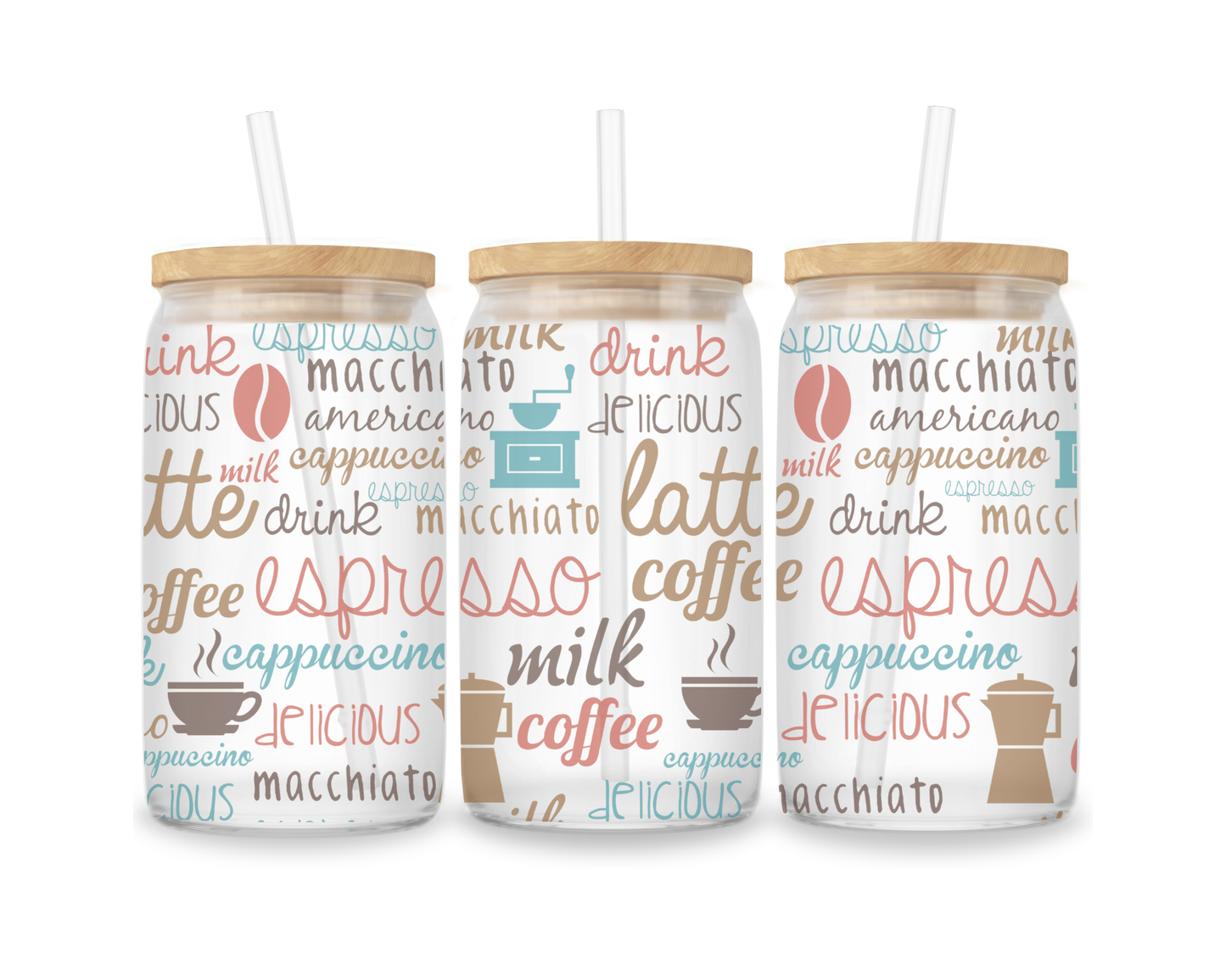 16 OZ Glass Can Coffee Design