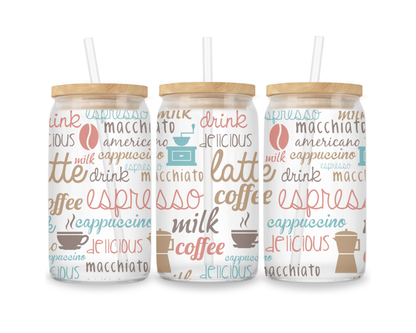 16 OZ Glass Can Coffee Design