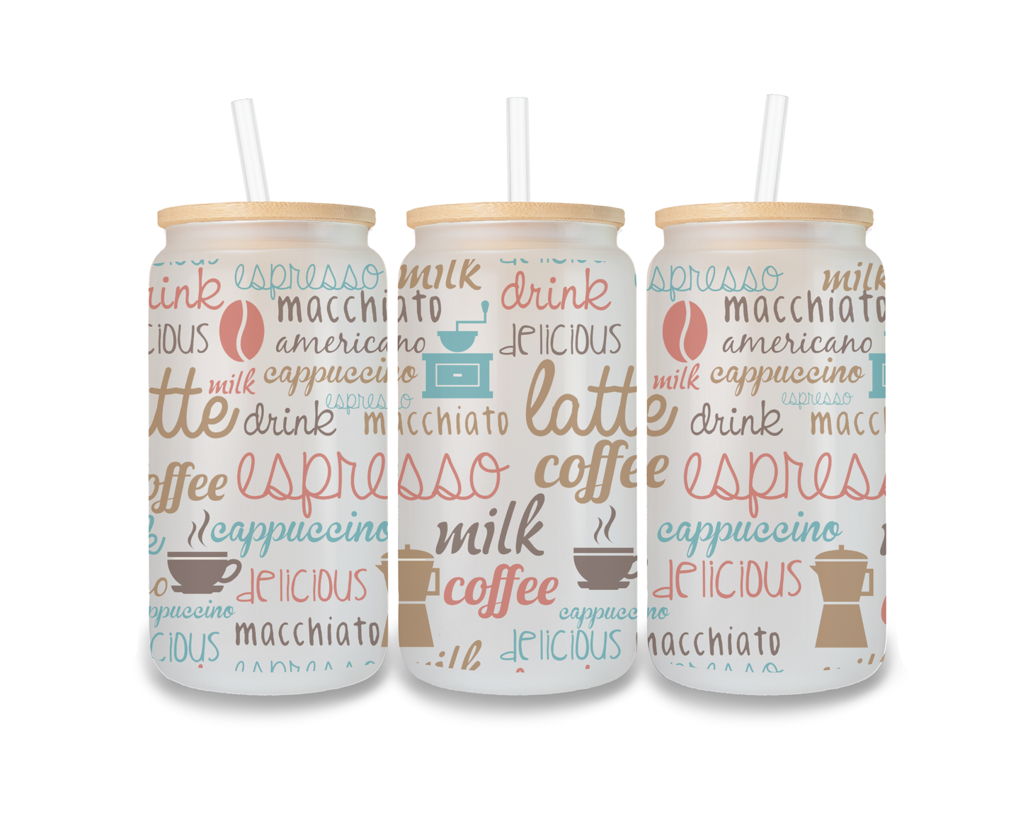 16 OZ Glass Can Coffee Design