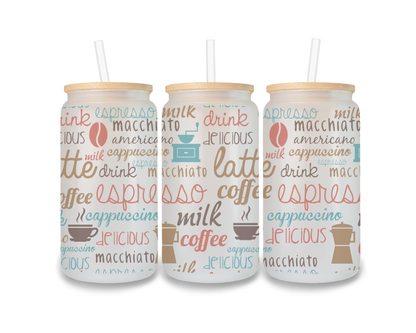 16 OZ Glass Can Coffee Design