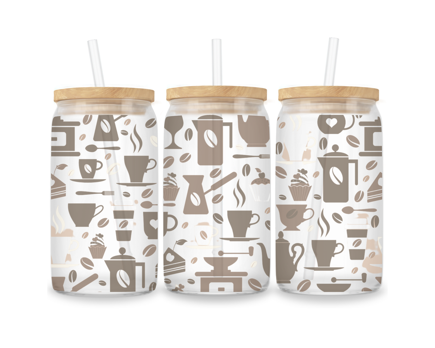 16 OZ Glass Can Coffee Design
