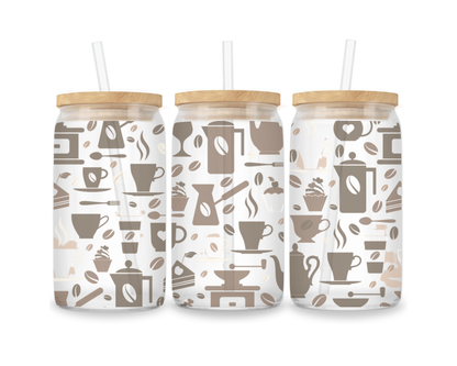 16 OZ Glass Can Coffee Design