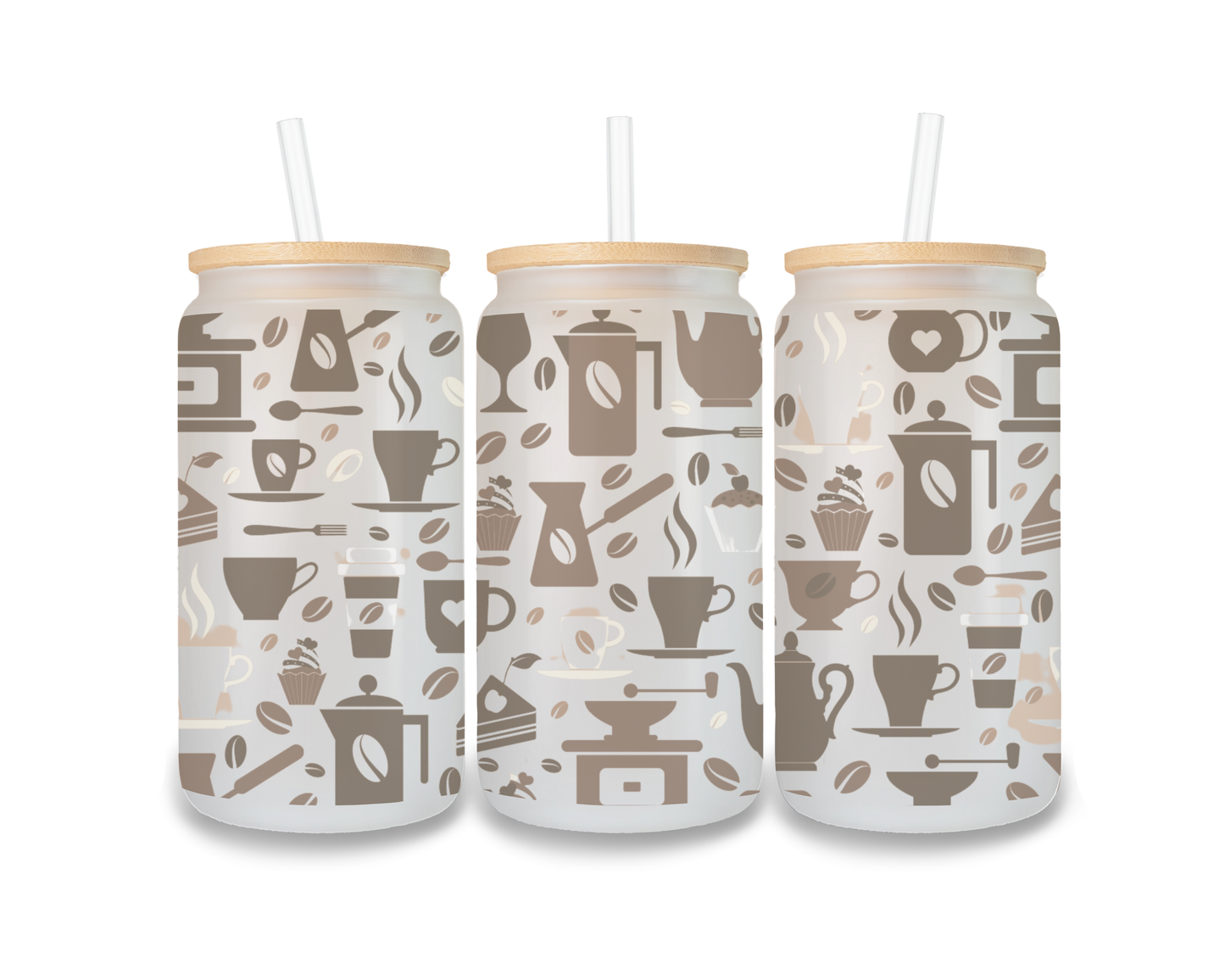 16 OZ Glass Can Coffee Design