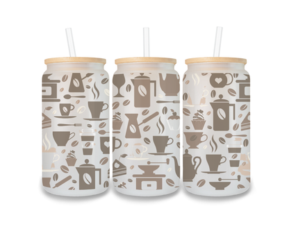 16 OZ Glass Can Coffee Design
