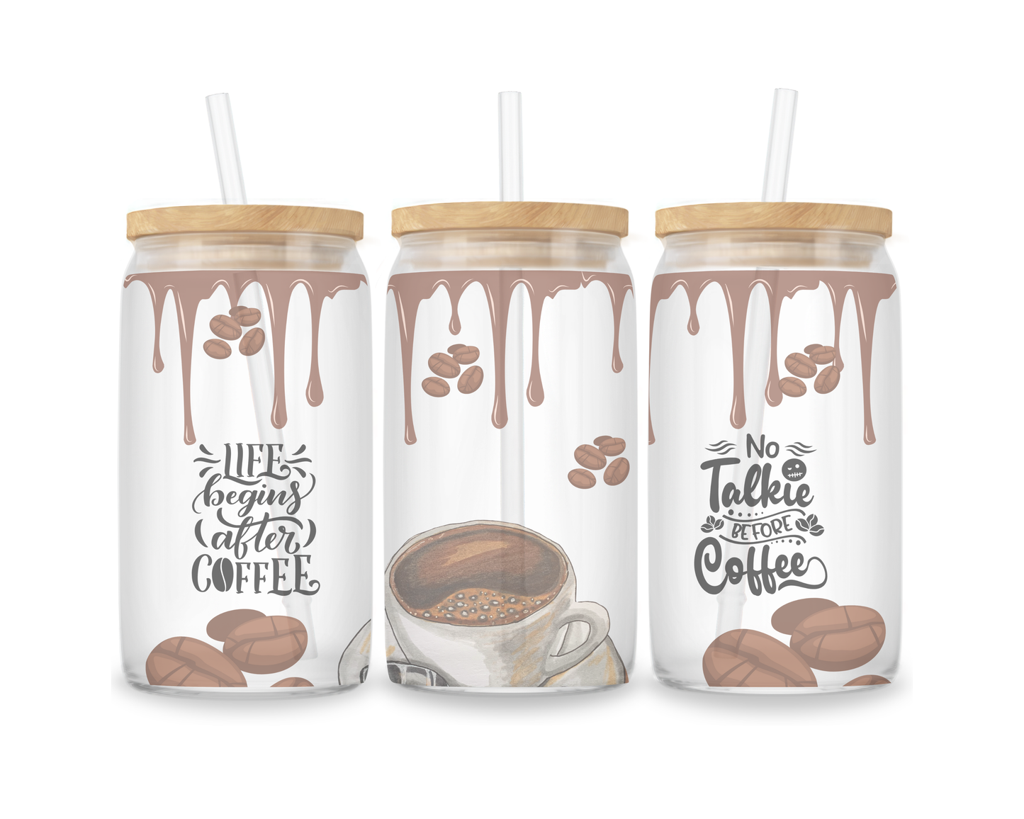 16 OZ Glass Can Coffee Design