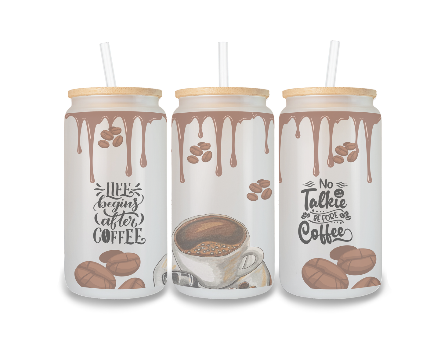 16 OZ Glass Can Coffee Design