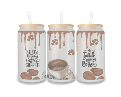 16 OZ Glass Can Coffee Design