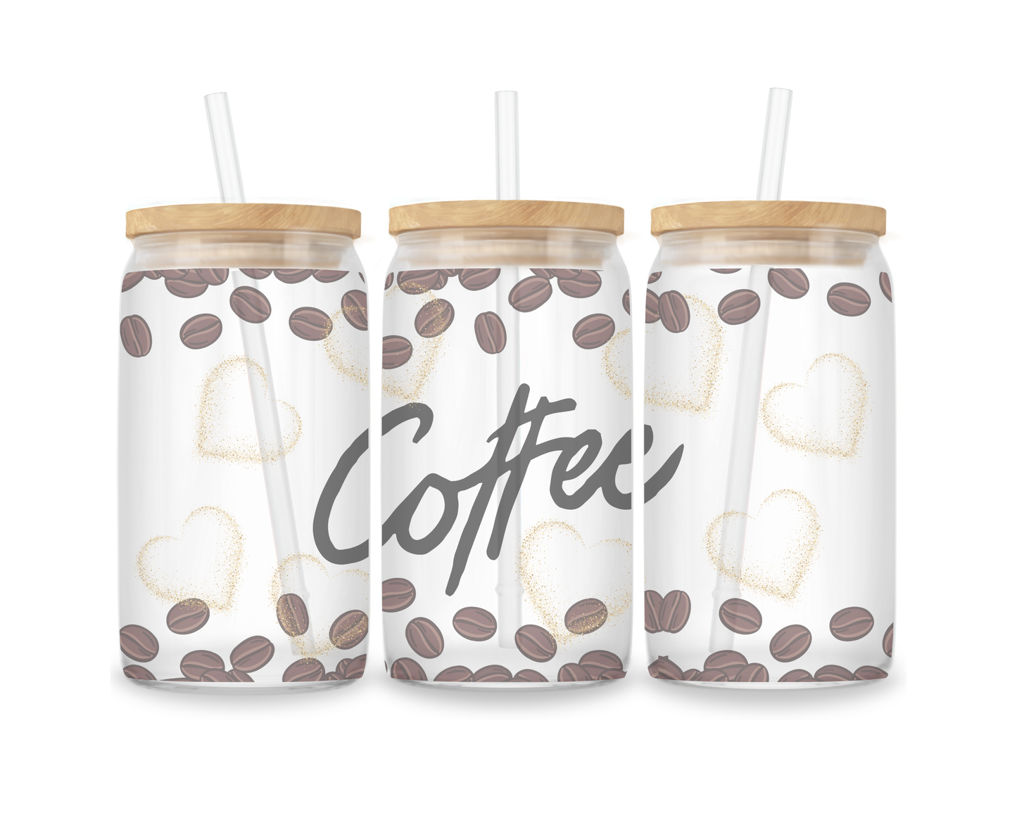 16 OZ Glass Can Coffee Design
