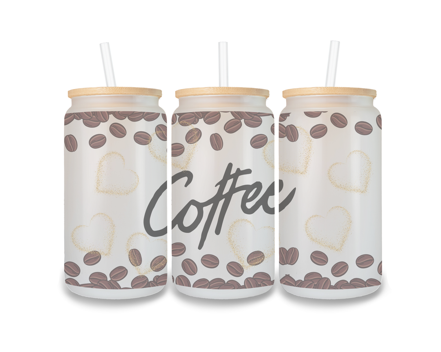 16 OZ Glass Can Coffee Design