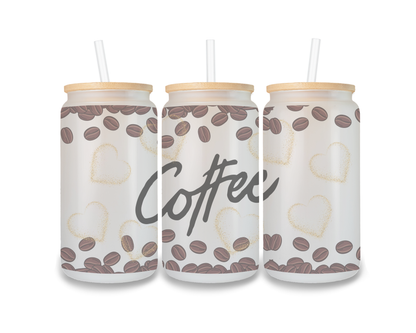 16 OZ Glass Can Coffee Design