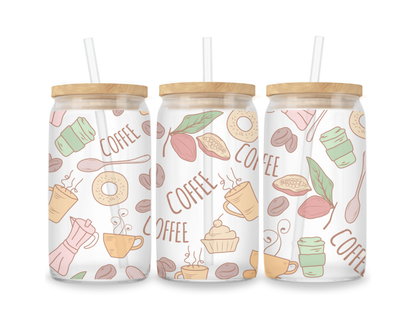 16 OZ Glass Can Coffee Design