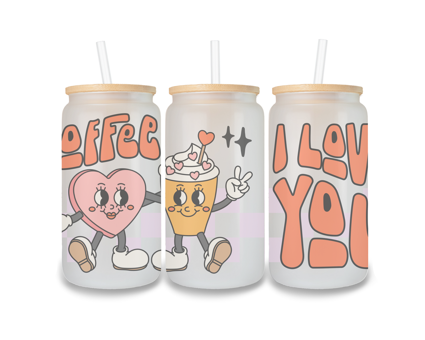 16 OZ Glass Can Coffee Design