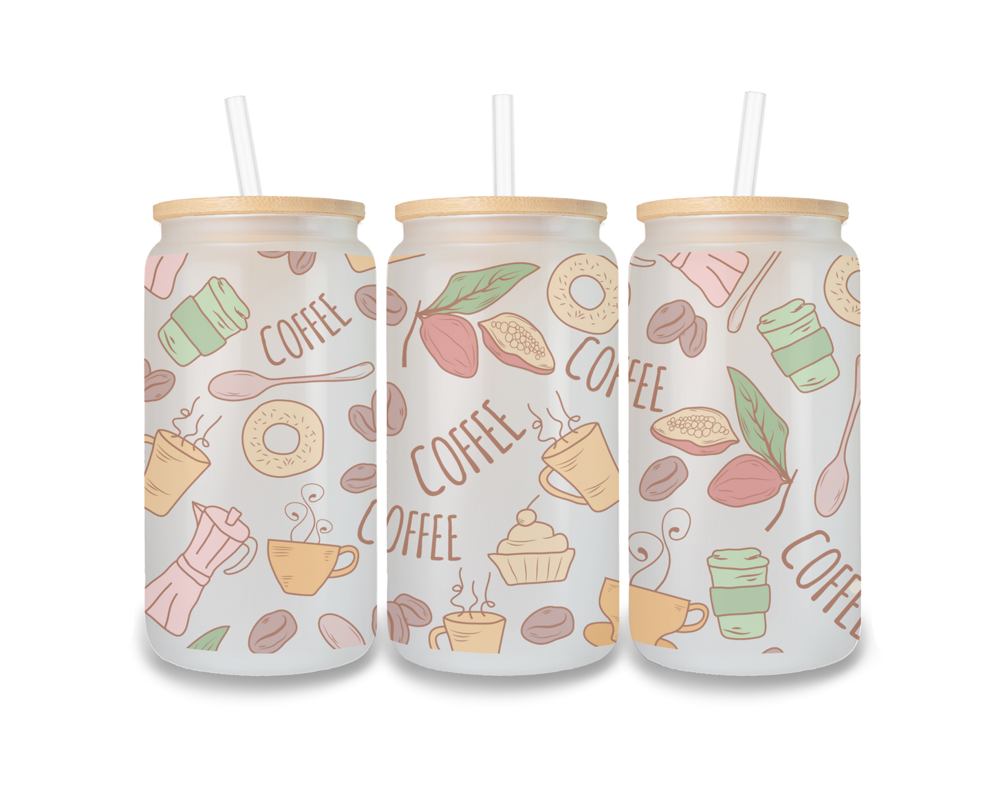 16 OZ Glass Can Coffee Design