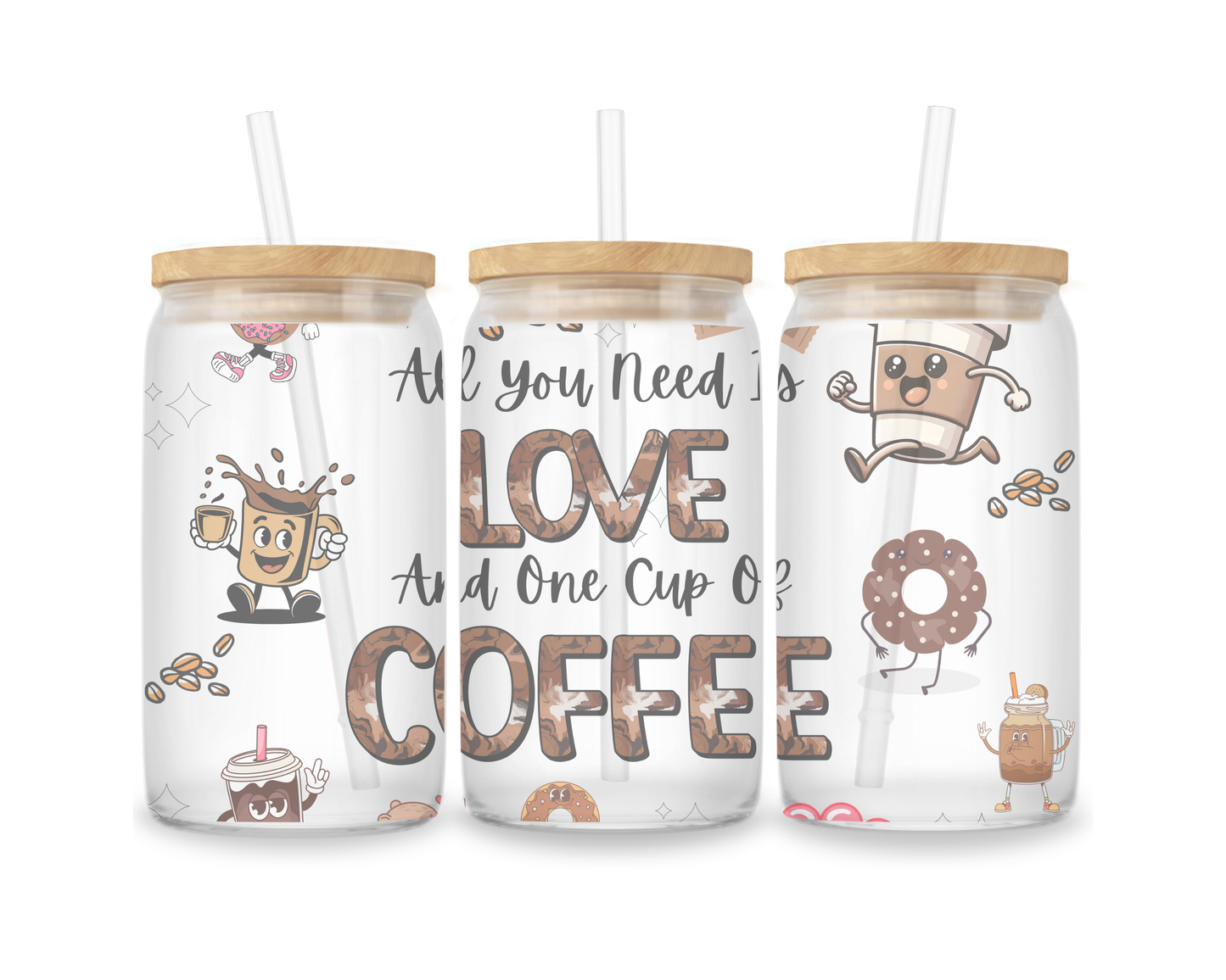 16 OZ Glass Can Coffee Design