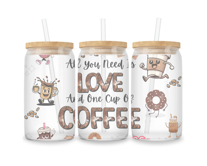16 OZ Glass Can Coffee Design