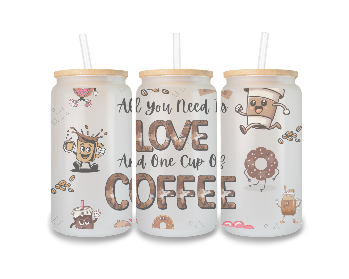 16 OZ Glass Can Coffee Design