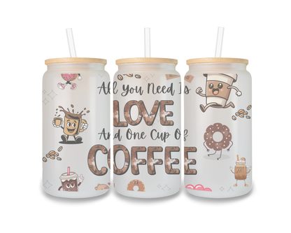 16 OZ Glass Can Coffee Design