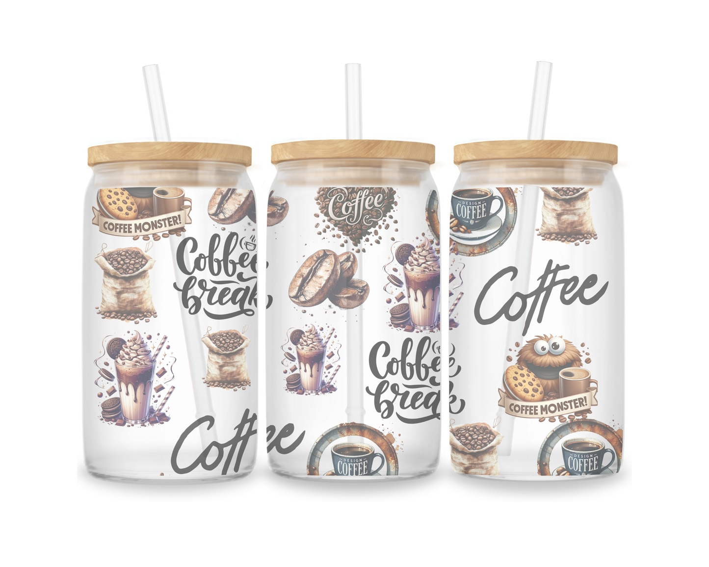 16 OZ Glass Can Coffee Design