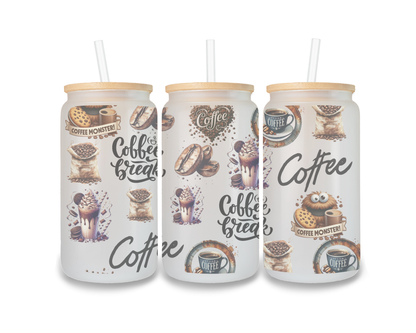 16 OZ Glass Can Coffee Design