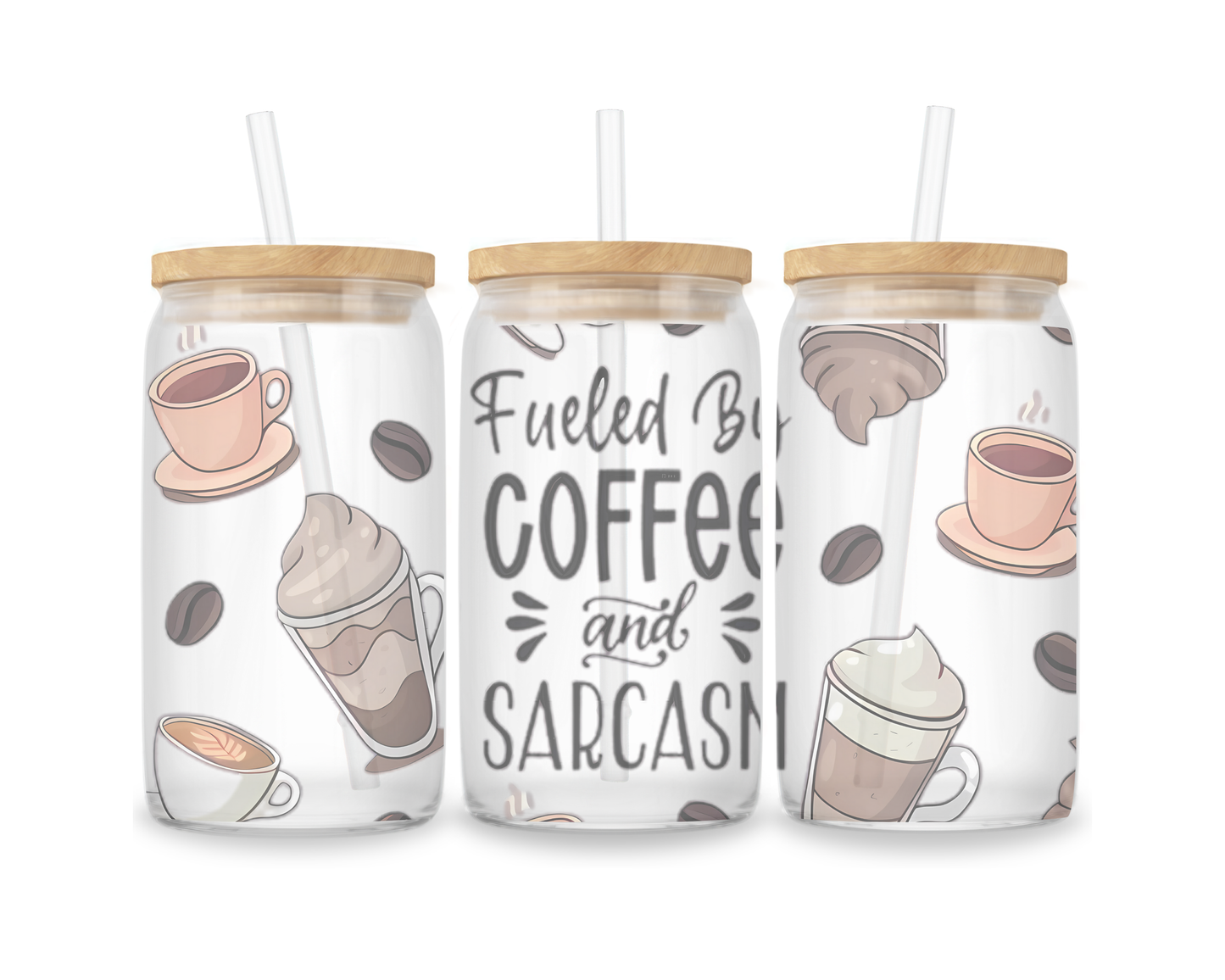 16 OZ Glass Can Coffee Design
