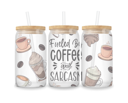 16 OZ Glass Can Coffee Design