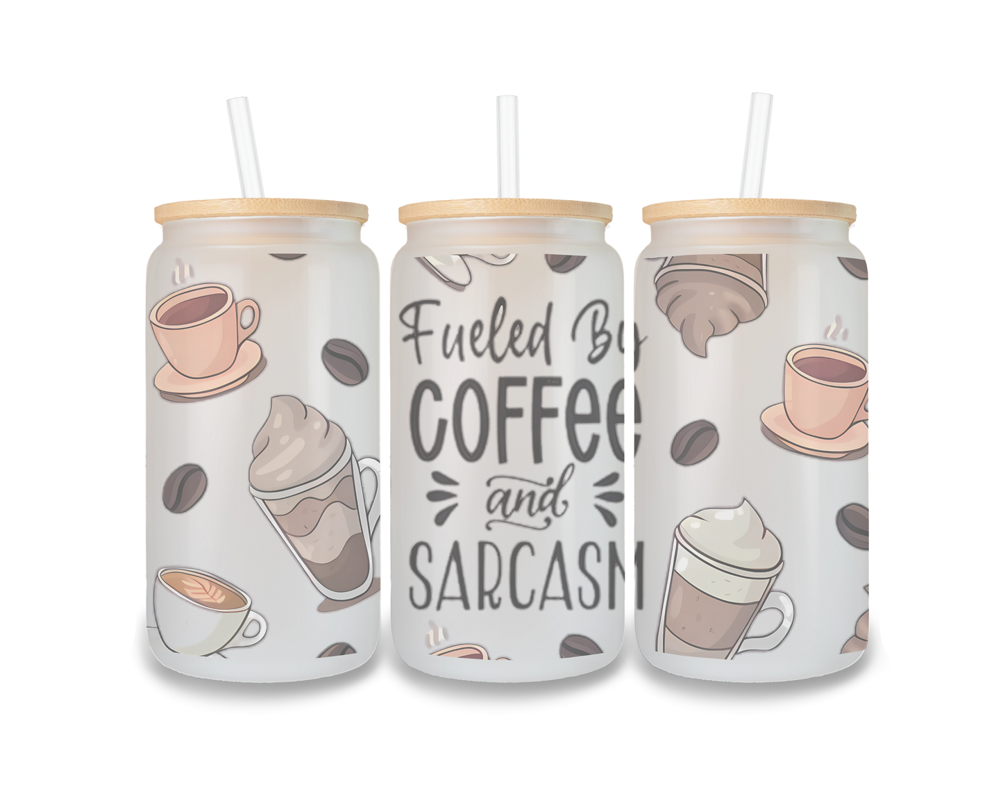 16 OZ Glass Can Coffee Design