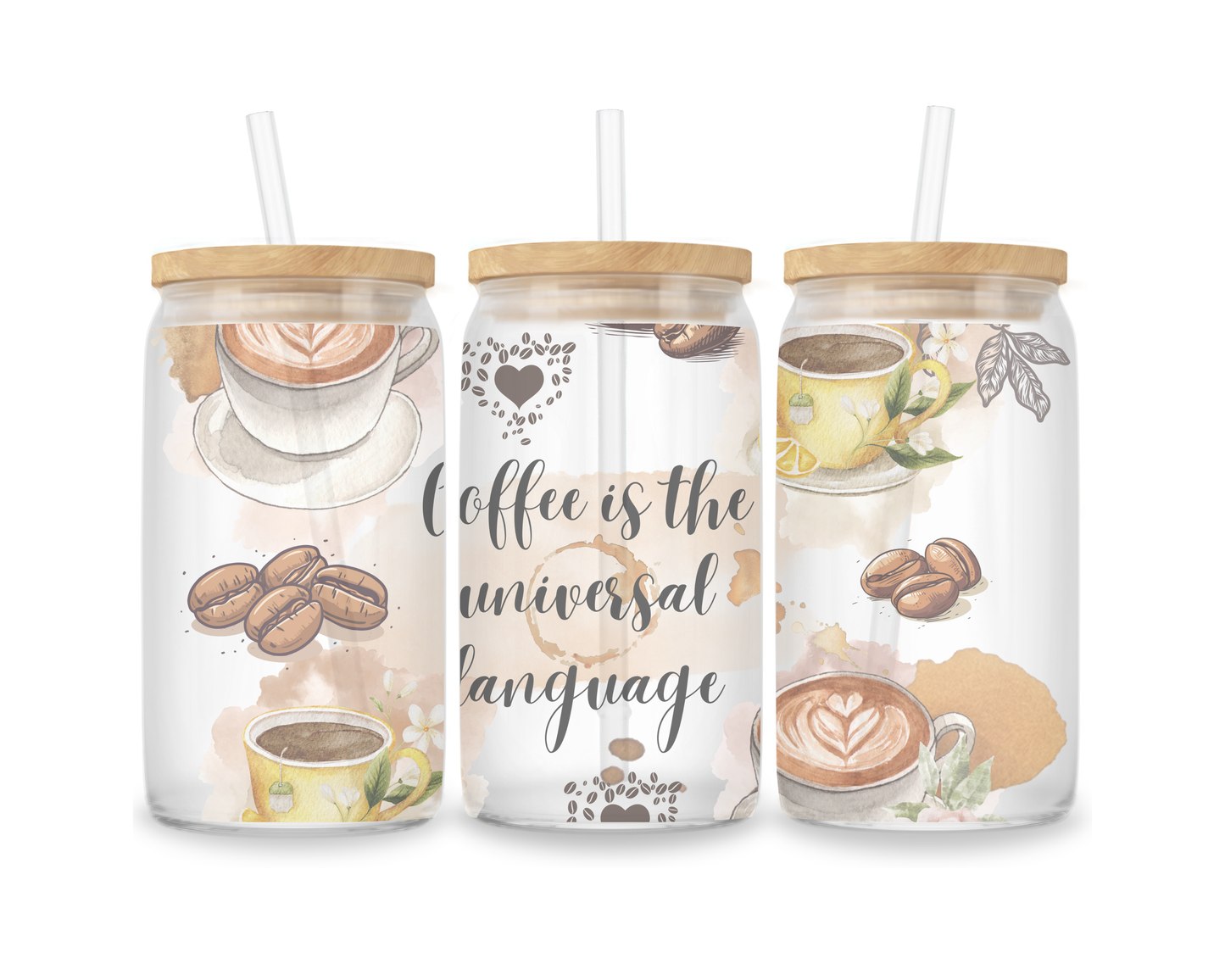 16 OZ Glass Can Coffee Design
