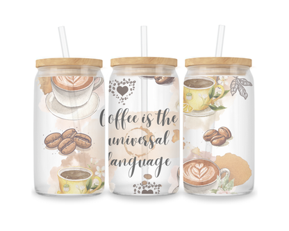 16 OZ Glass Can Coffee Design