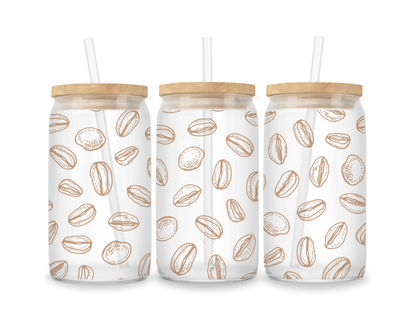16 OZ Glass Can Coffee Design