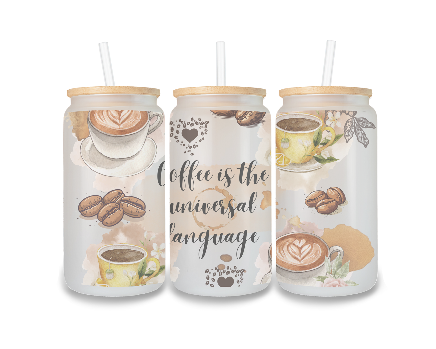 16 OZ Glass Can Coffee Design