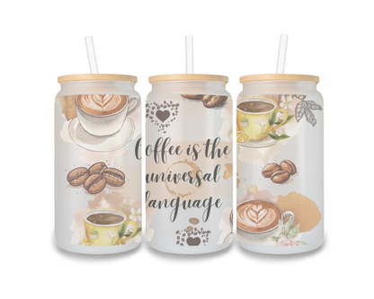 16 OZ Glass Can Coffee Design