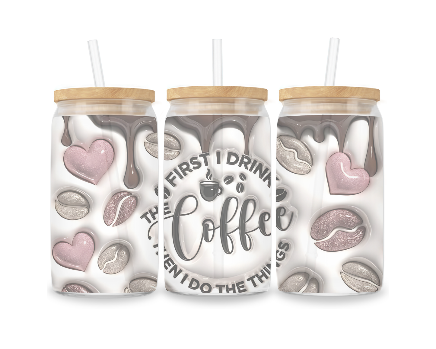 16 OZ Glass Can Coffee Design