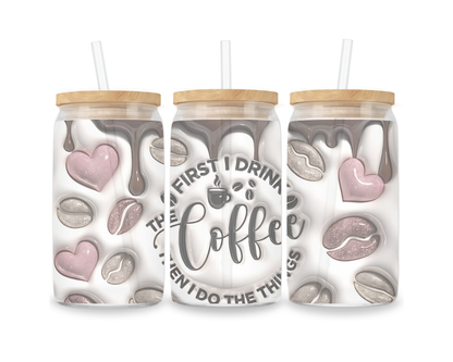 16 OZ Glass Can Coffee Design